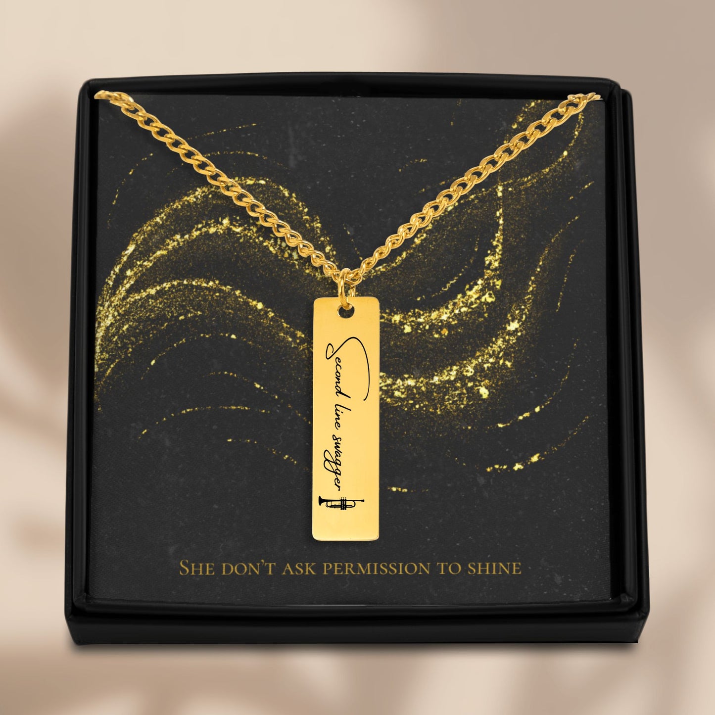 Second Line Swagger – Gold Bar Pendant on Cuban Chain