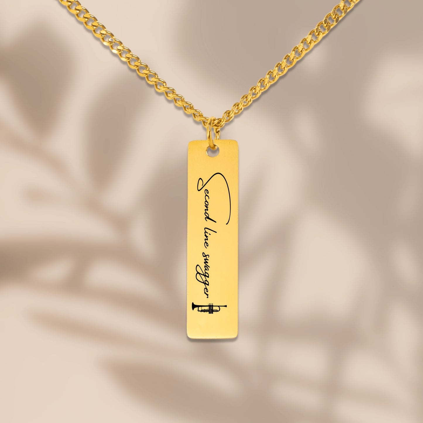 Second Line Swagger – Gold Bar Pendant on Cuban Chain
