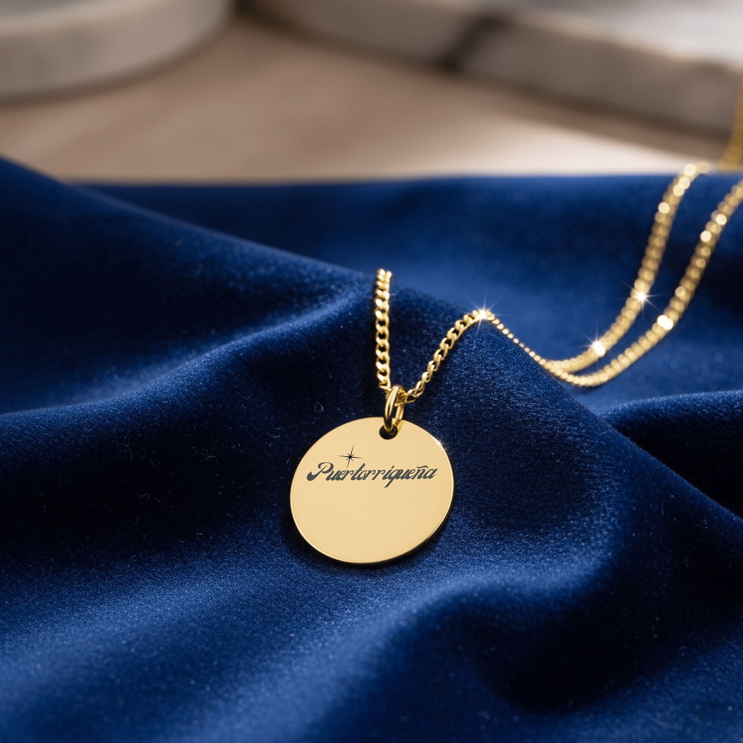 Puertorriqueña – Radiant Coin Engraved Necklace