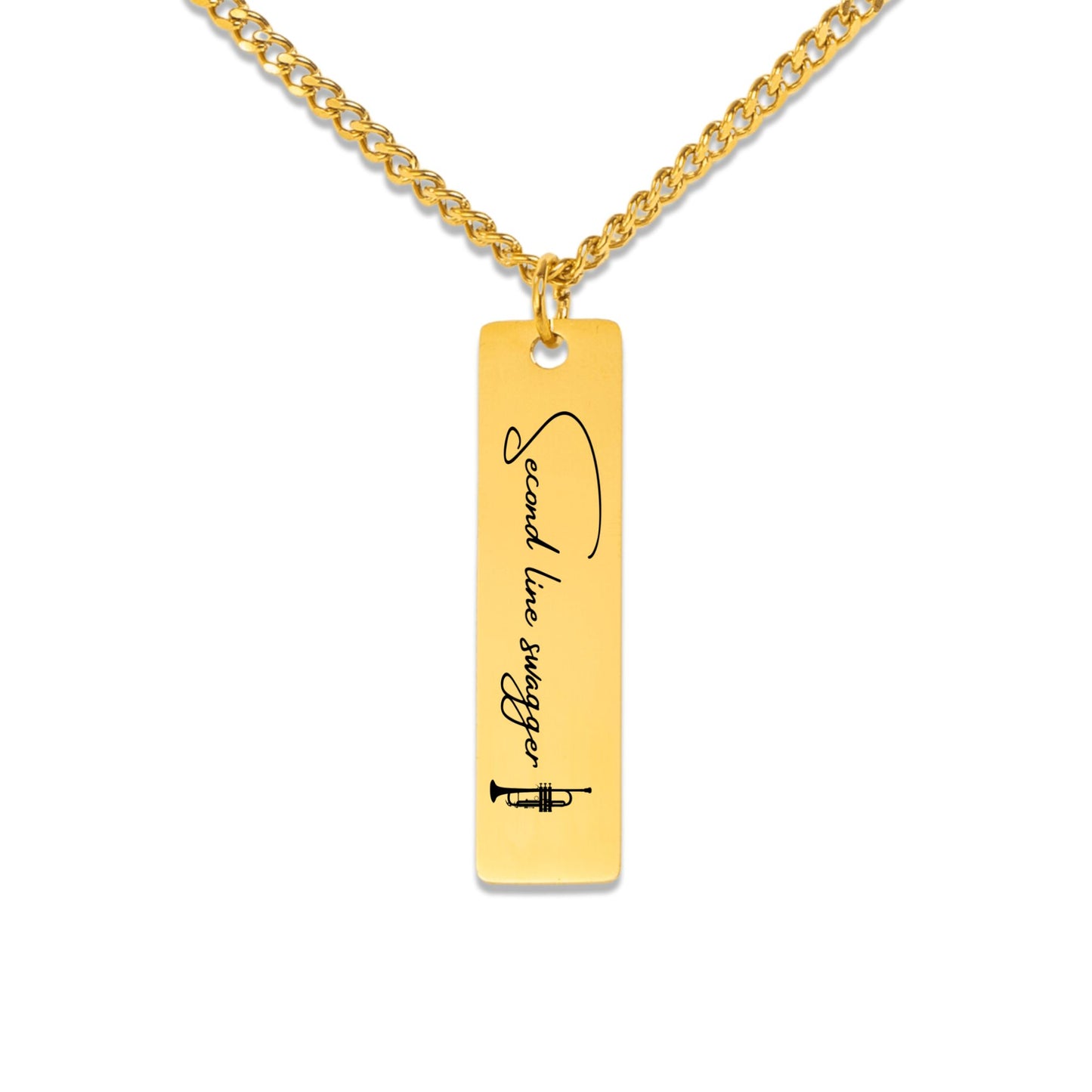 Second Line Swagger – Gold Bar Pendant on Cuban Chain