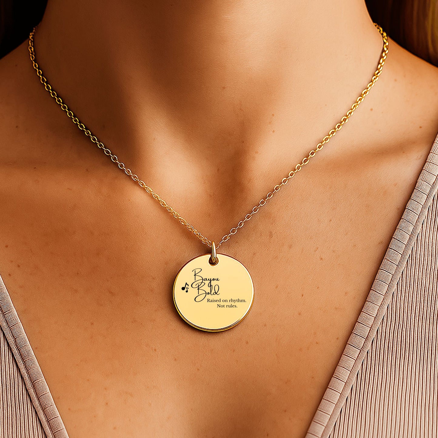 Bayou Bold – Gold Coin Engraved Necklace