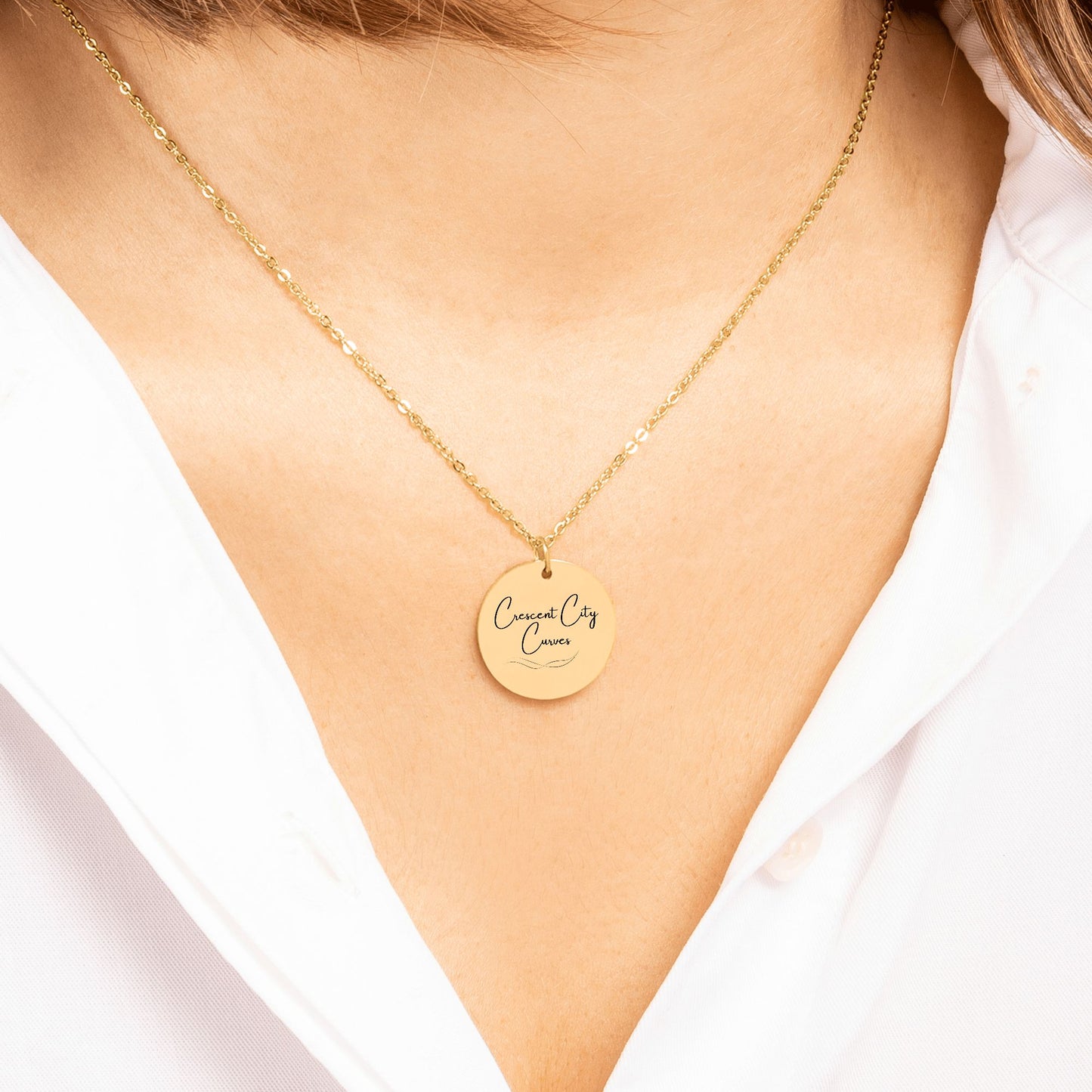 Crescent City Curves – Gold Coin Engraved Necklace
