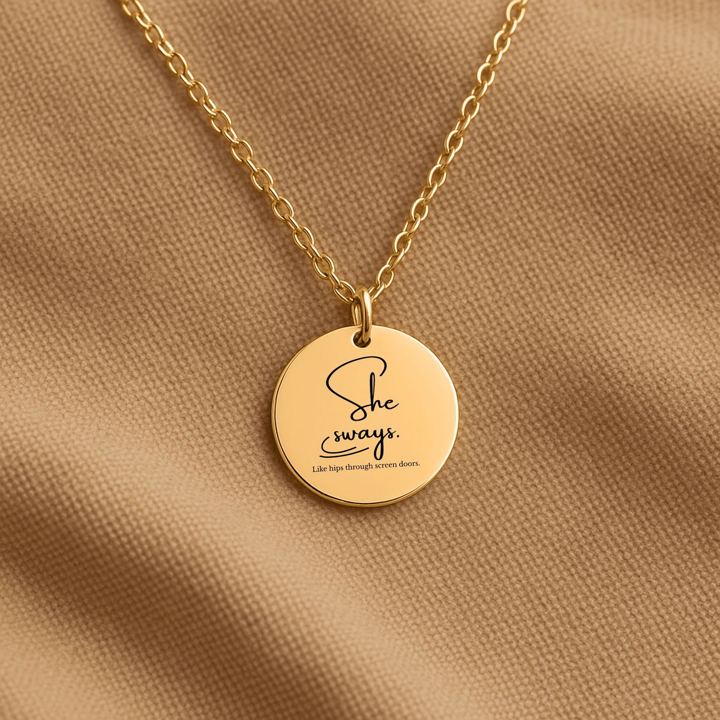 She Sways – Gold Coin Engraved Necklace