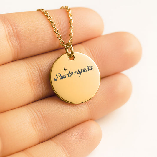 Puertorriqueña – Radiant Coin Engraved Necklace