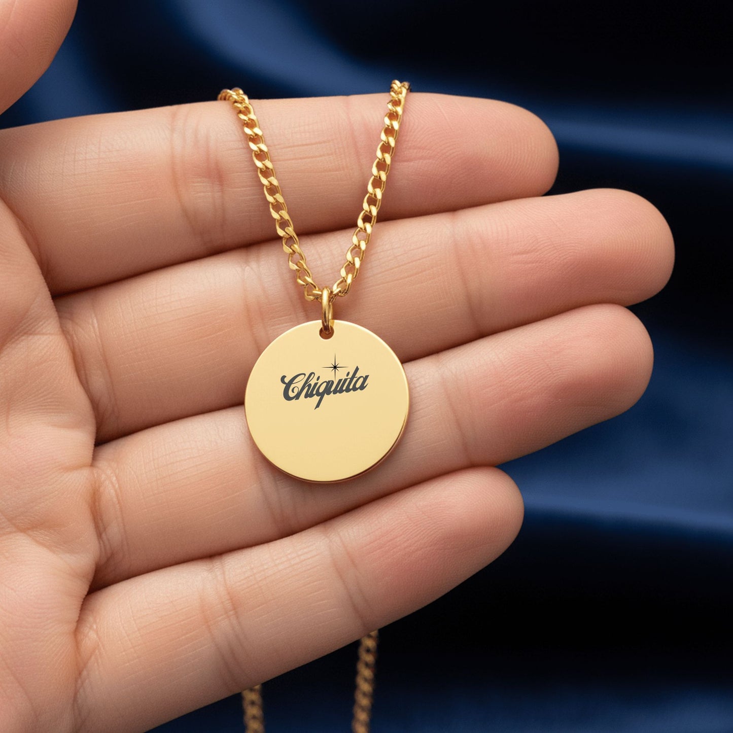 Chiquita – Radiant Coin Engraved Necklace (Cuban Chain)