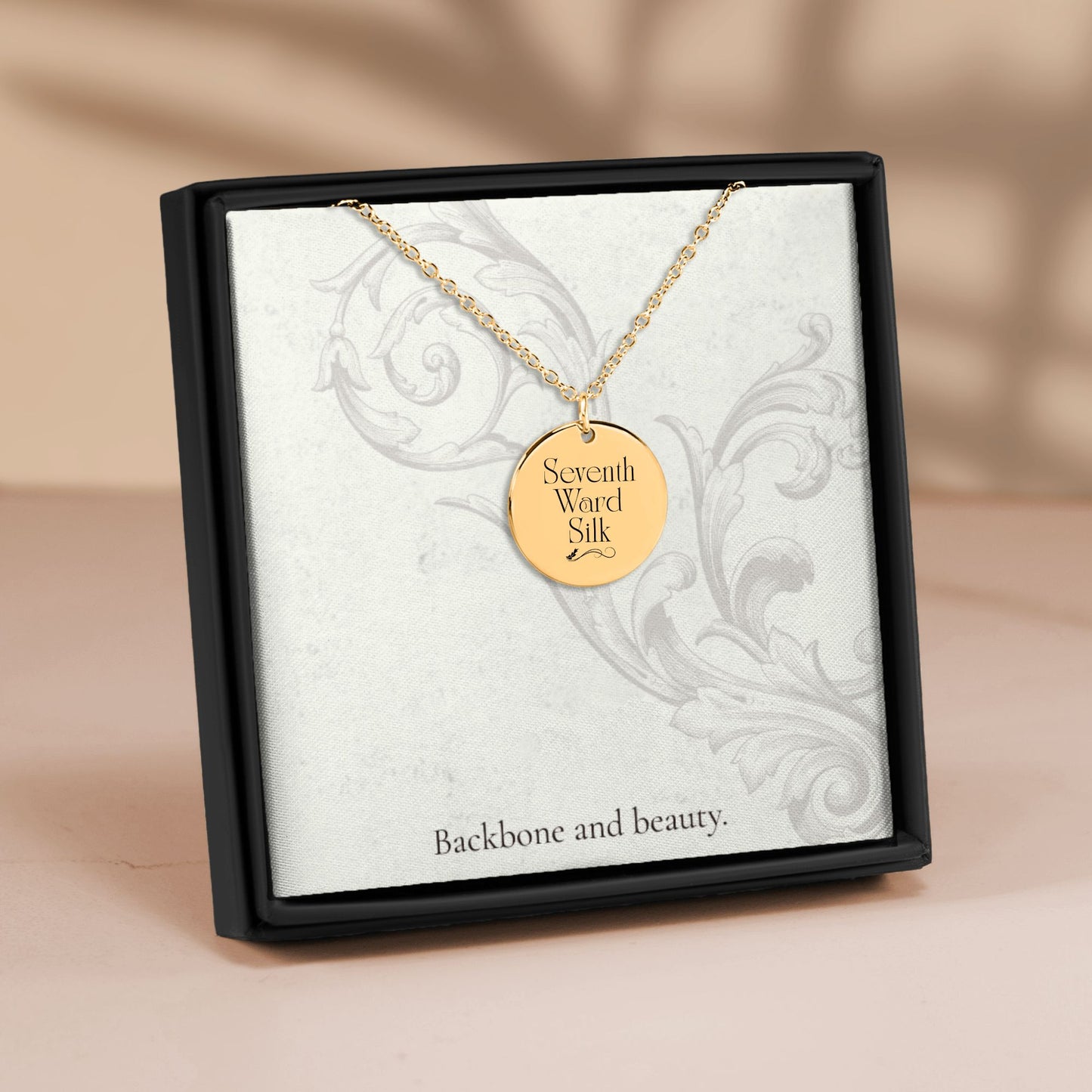 Seventh Ward Silk – Gold Coin Engraved Necklace
