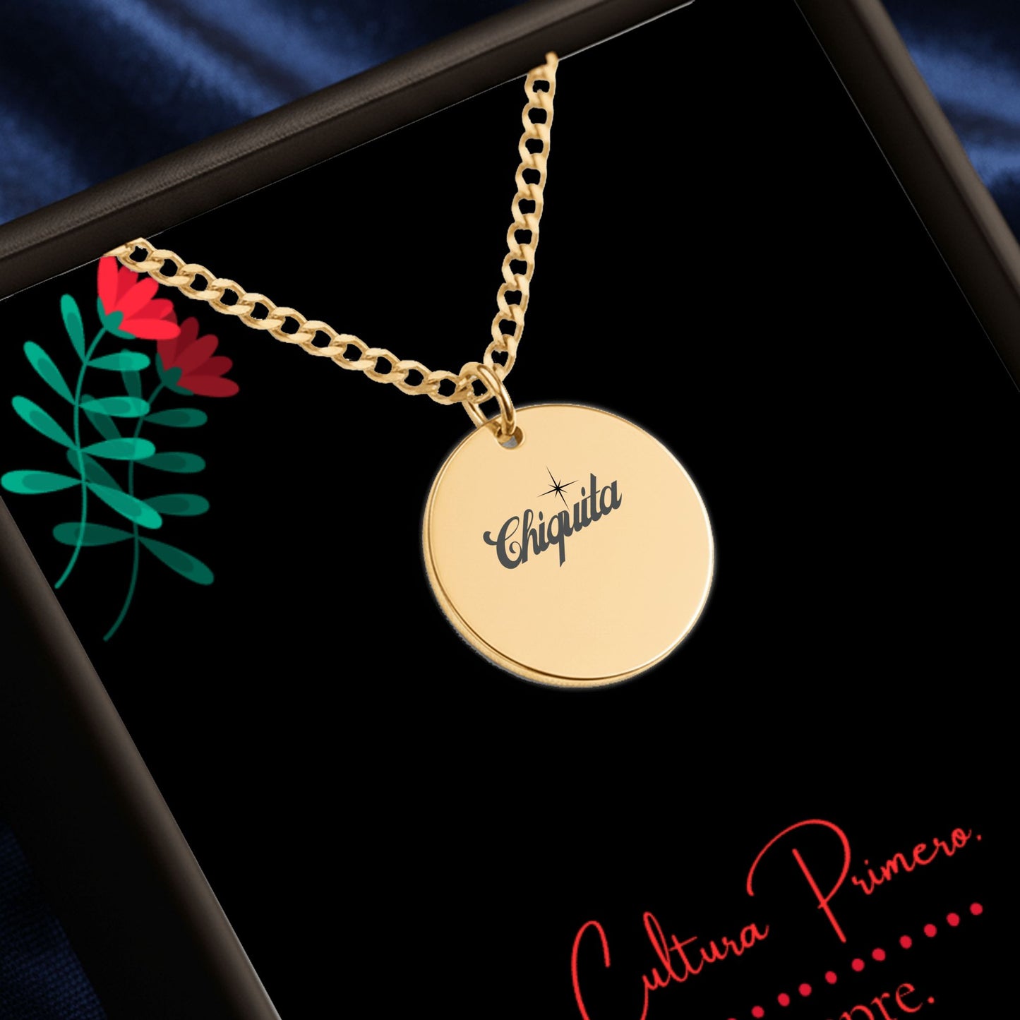 Chiquita – Radiant Coin Engraved Necklace (Cuban Chain)