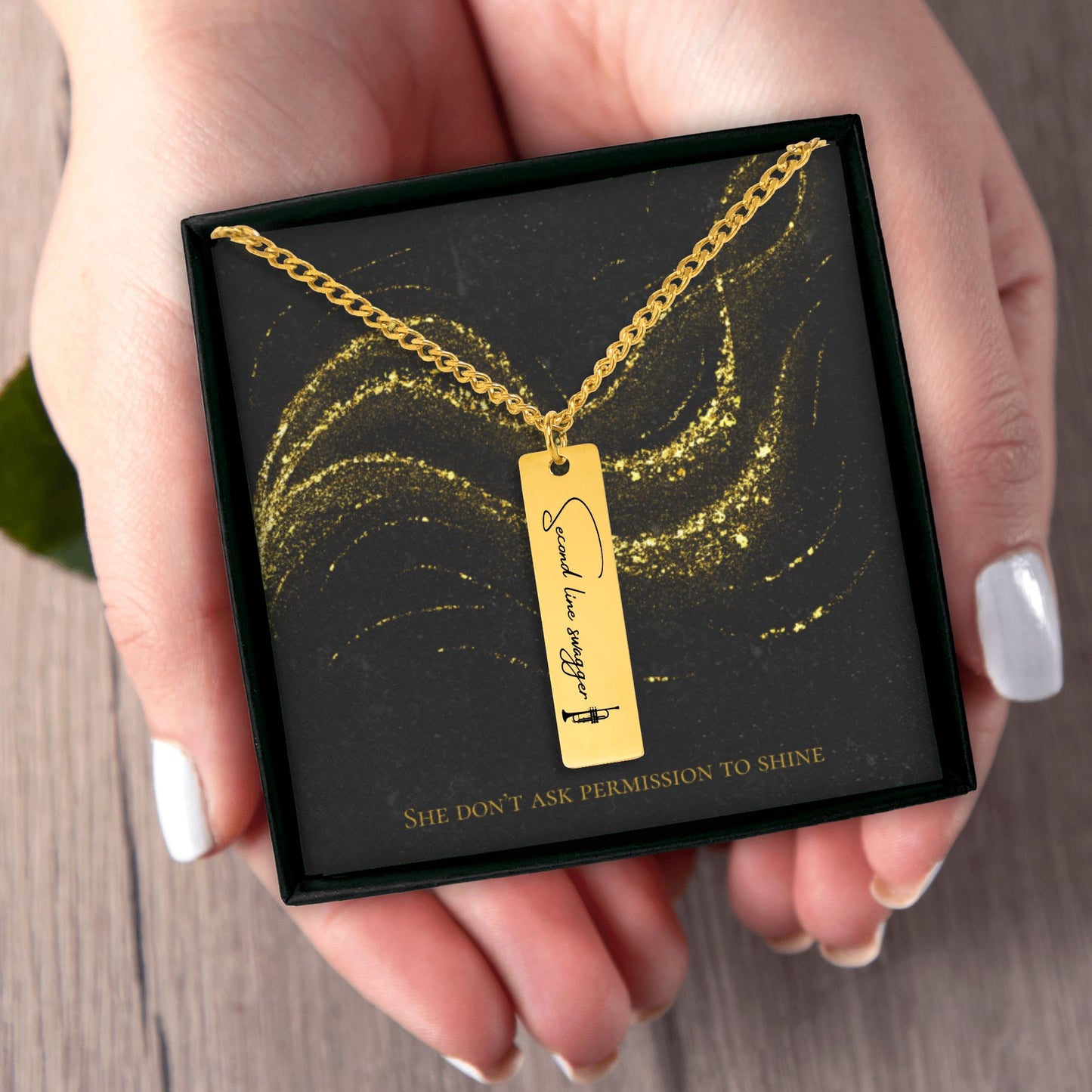 Second Line Swagger – Gold Bar Pendant on Cuban Chain