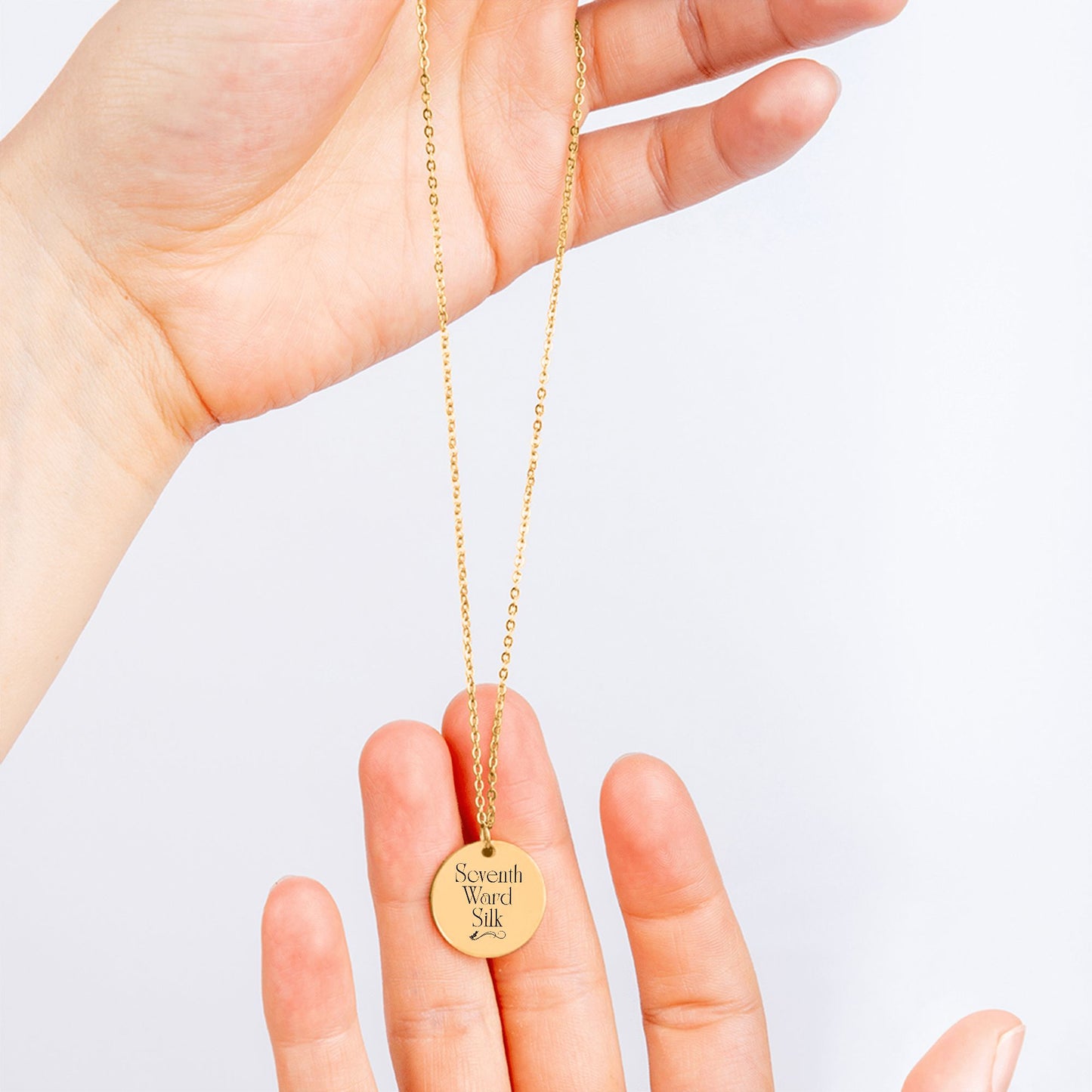 Seventh Ward Silk – Gold Coin Engraved Necklace
