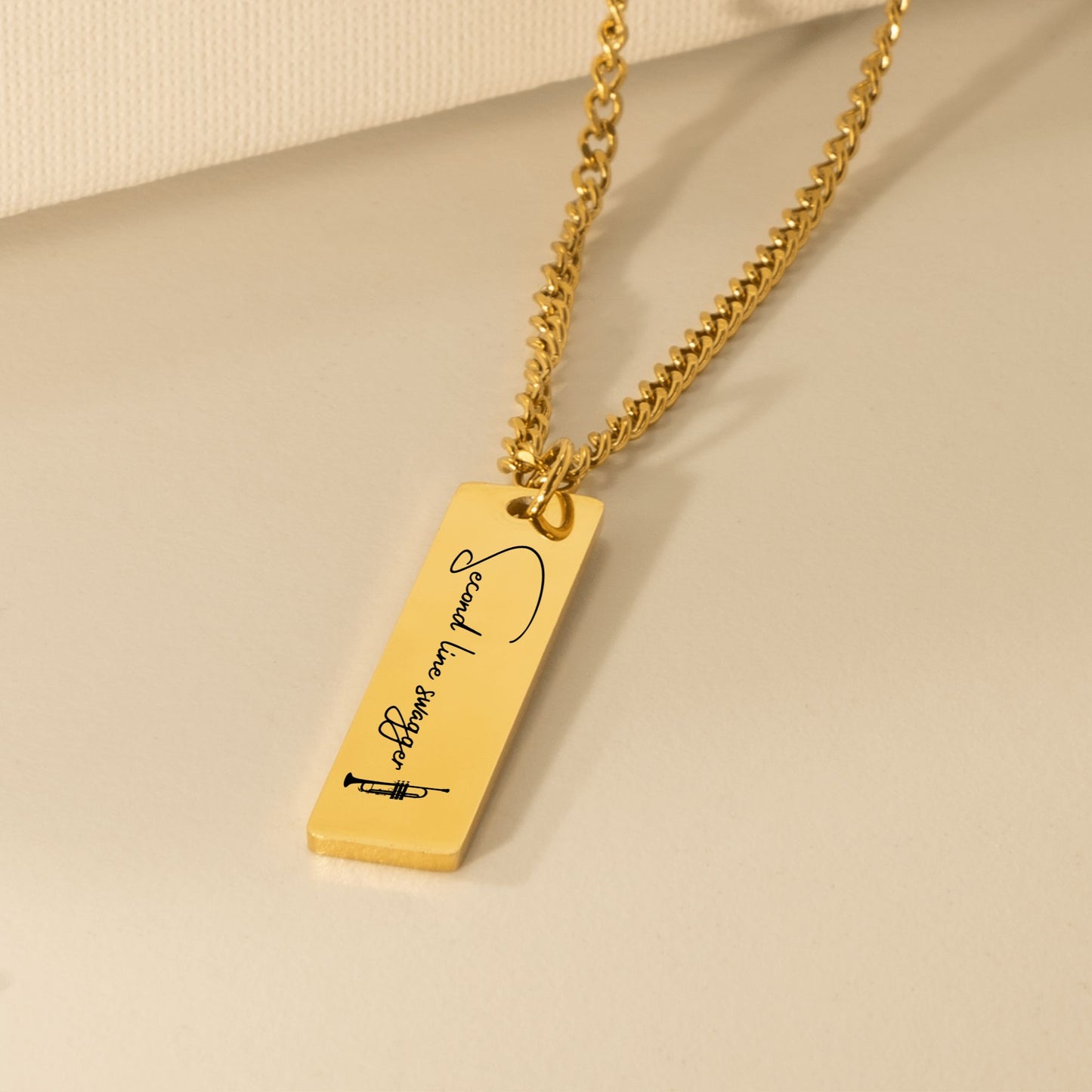 Second Line Swagger – Gold Bar Pendant on Cuban Chain